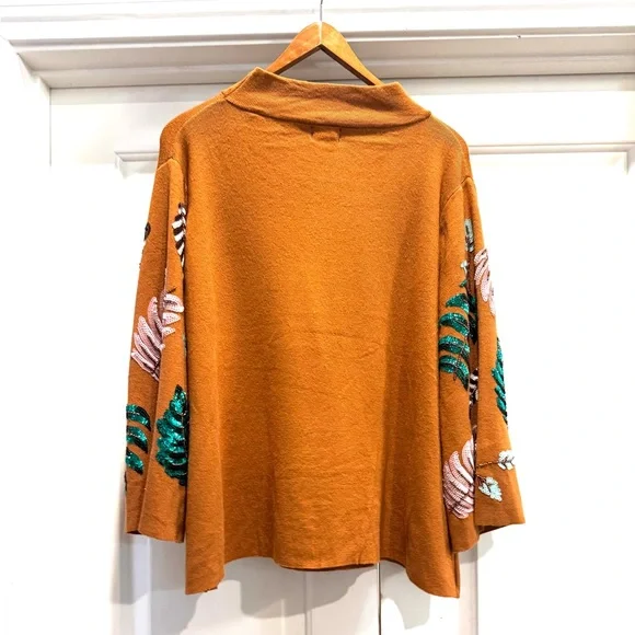 Fate | Womenβs Boho Style Orange Leaf Pattern Sweater w/ Wide Sleeves | L | NWT - Picture 5 of 7